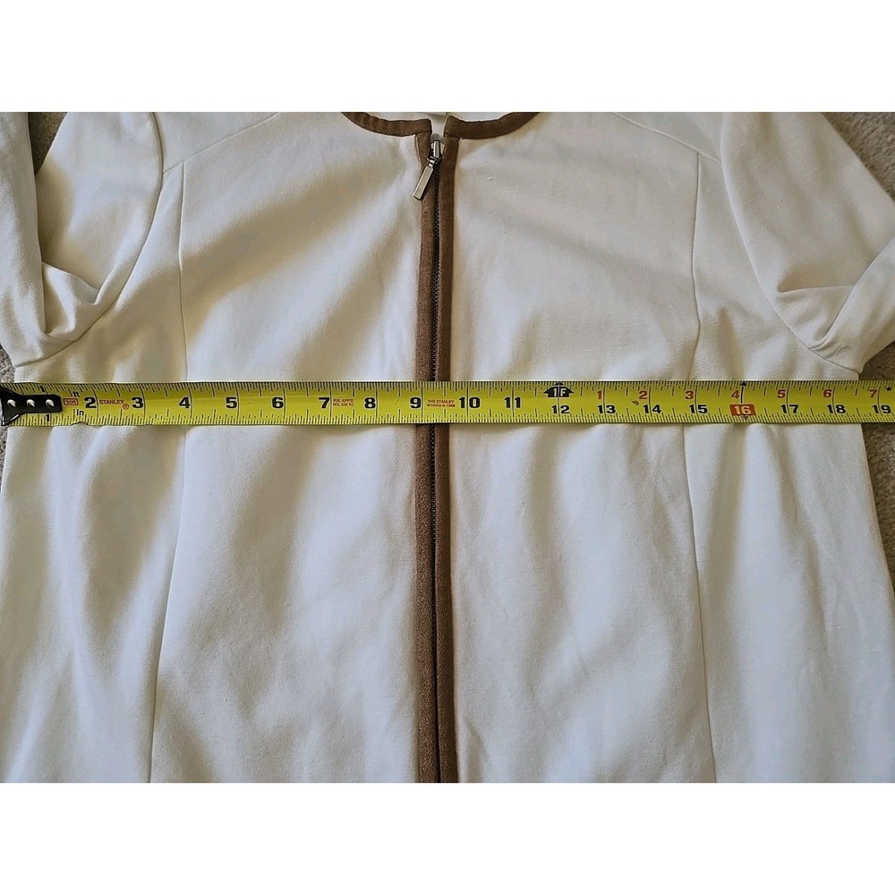 Chico's White Ponte Knit Suede Cuff Blazer Jacker Womens 1 Beige Brown Full Zip - Picture 12 of 16